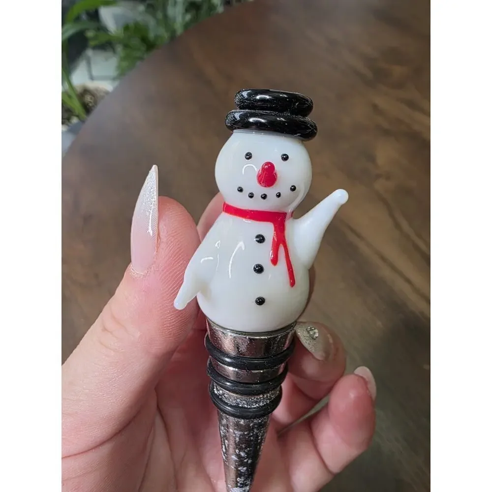 Glass Snowman Reusable Cork‎ Bottle Top Stopper Winter Holiday Themed